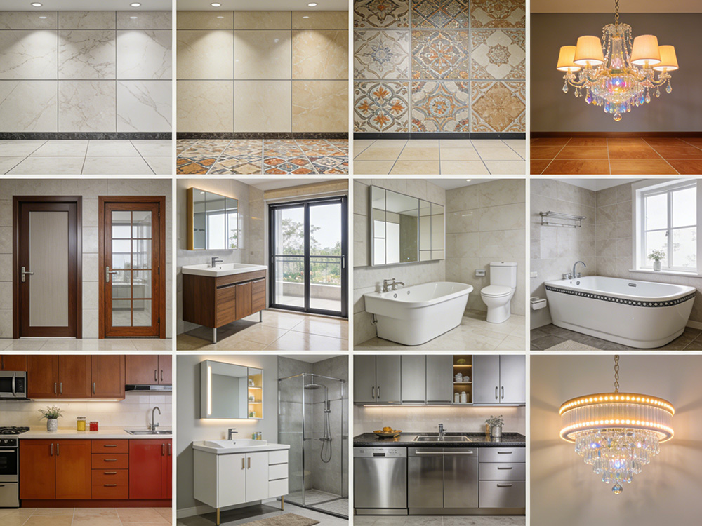瓷磚、地板、門(mén)窗、衛(wèi)浴、櫥柜、燈具